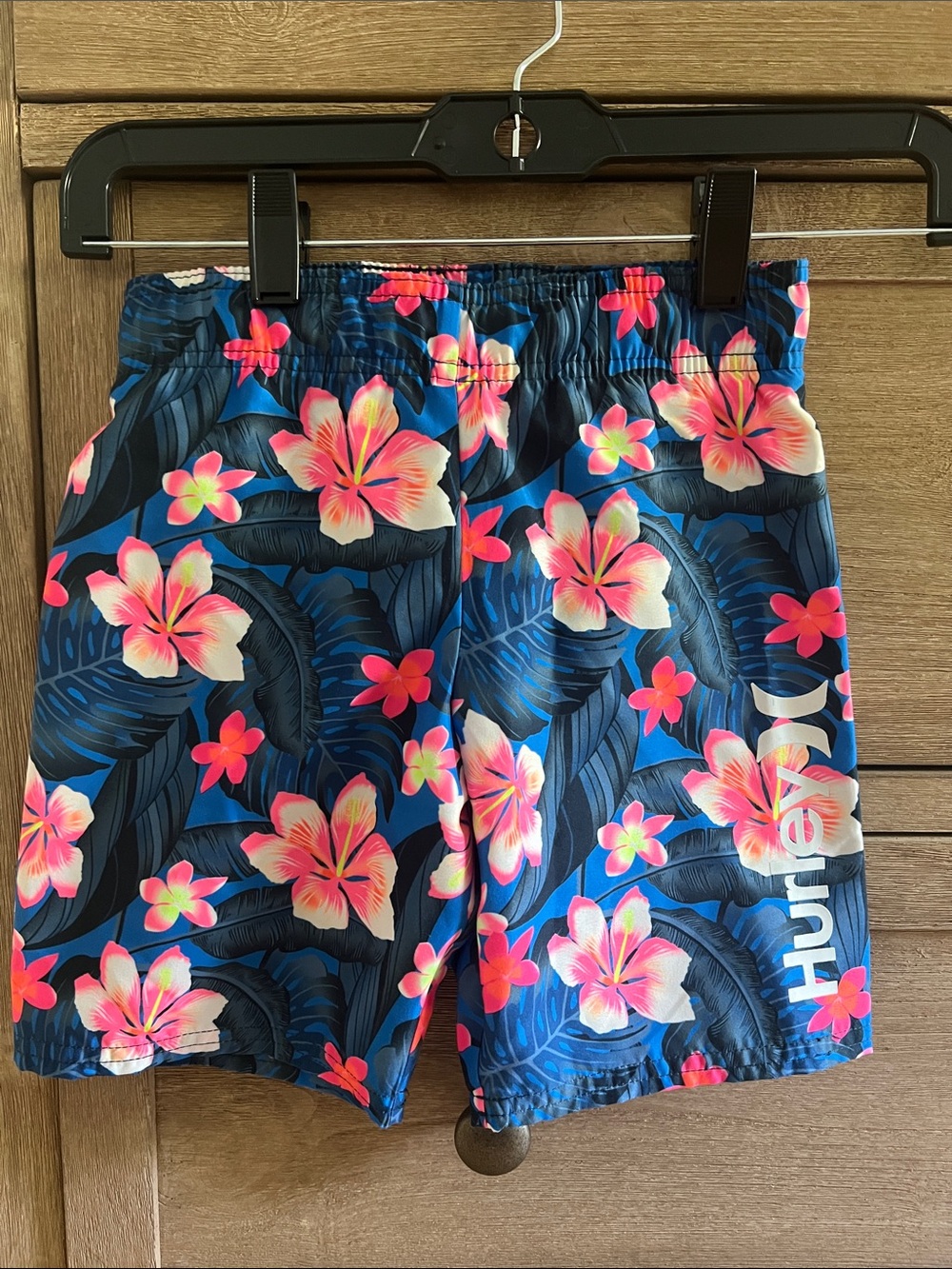 Hurley Boys Navy Floral Swim Shorts with Pink Hibiscus